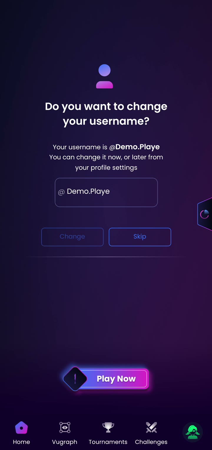 The Do you want to change your username window with Change and Skip buttons