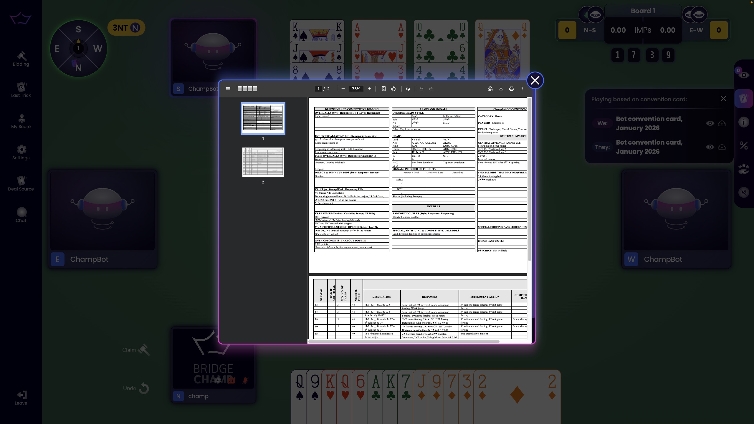 Example Convention Card