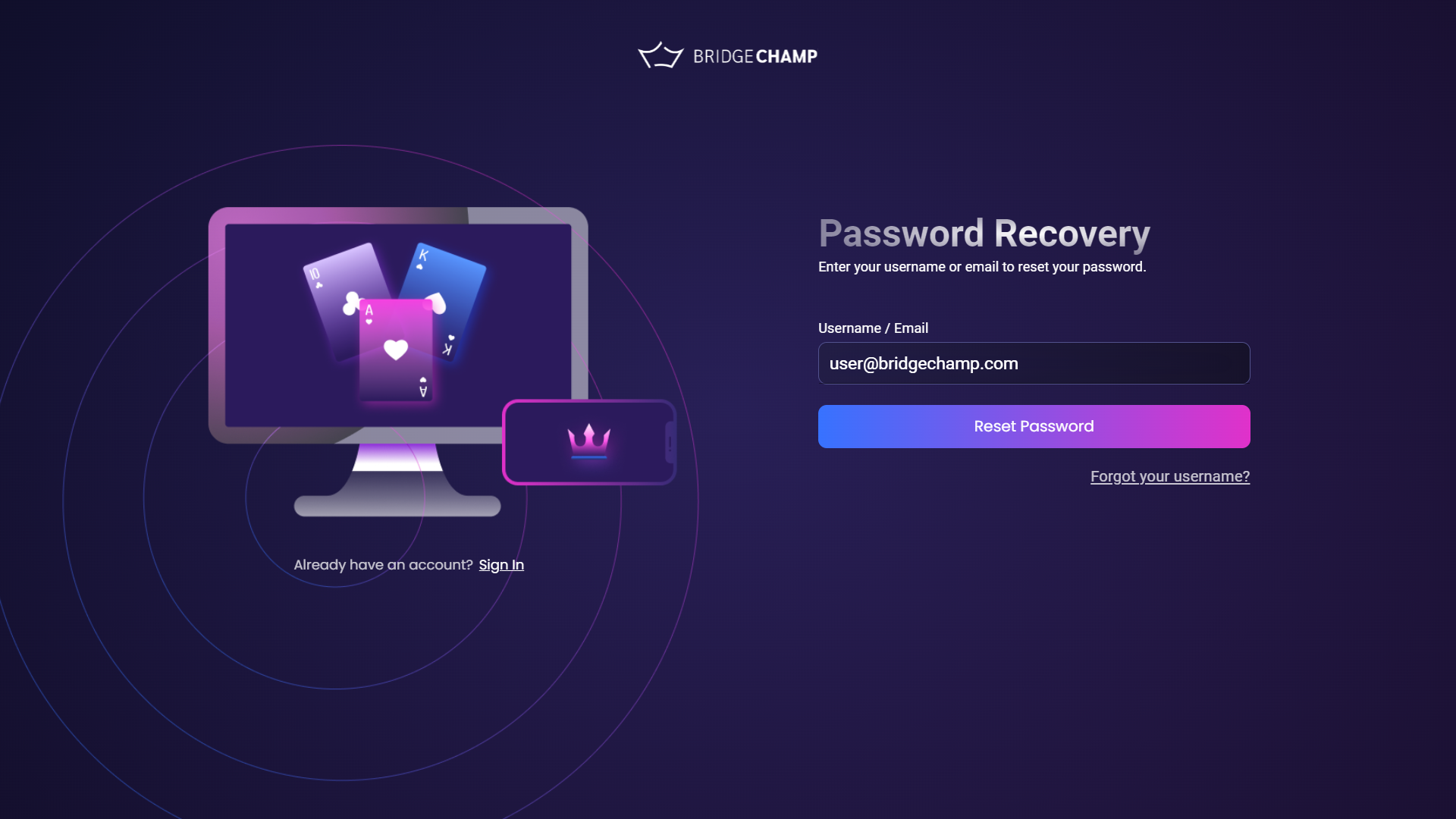 password recovery screen 1