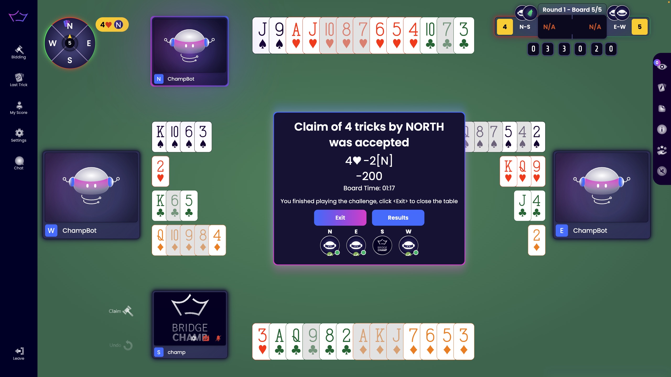 Exit button to return to the Challenges page