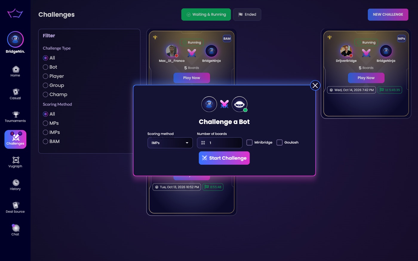 The Challenge a Bot form