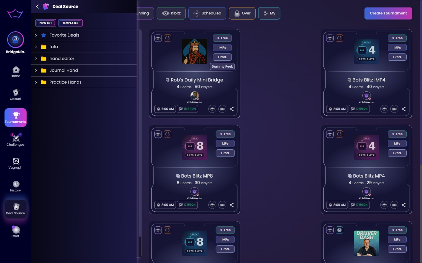 The Deal Source panel with NEW SET and TEMPLATES at the top