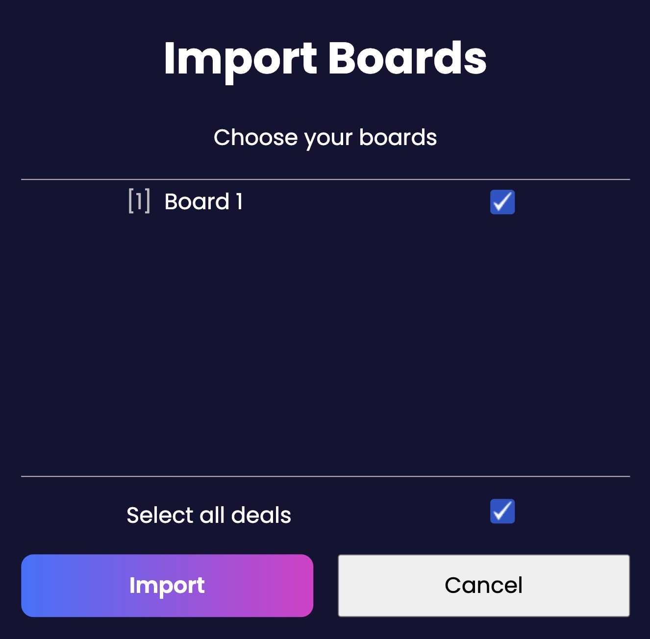 Import board preview screen