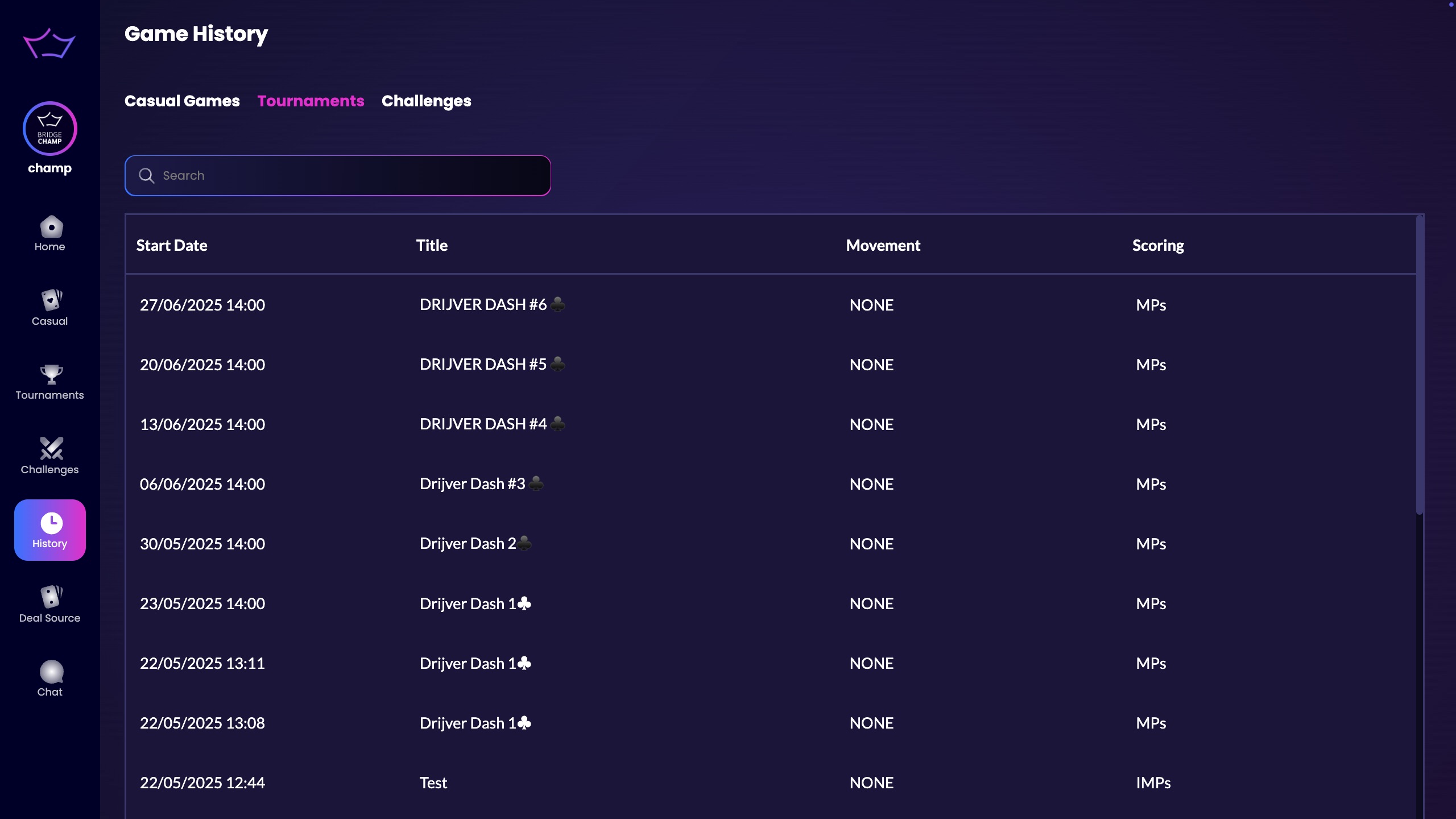 Tournaments Overview