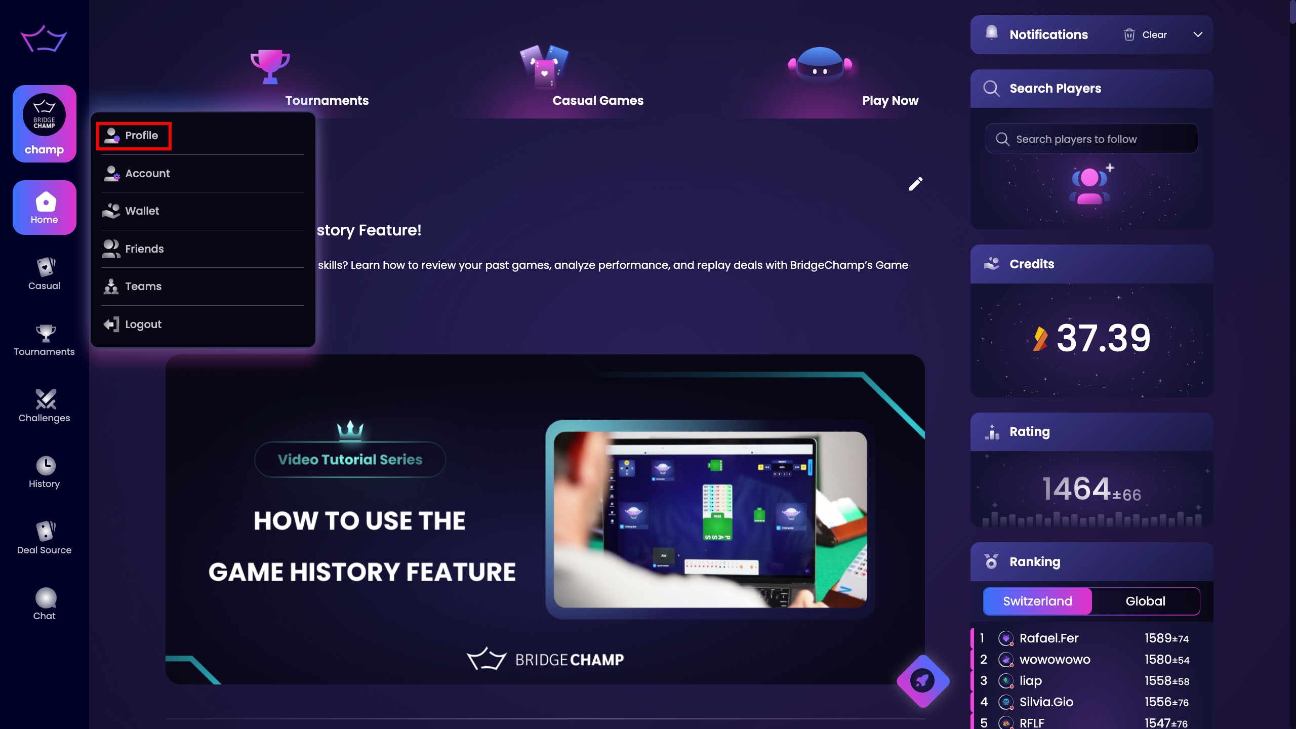 Accessing Profile Page