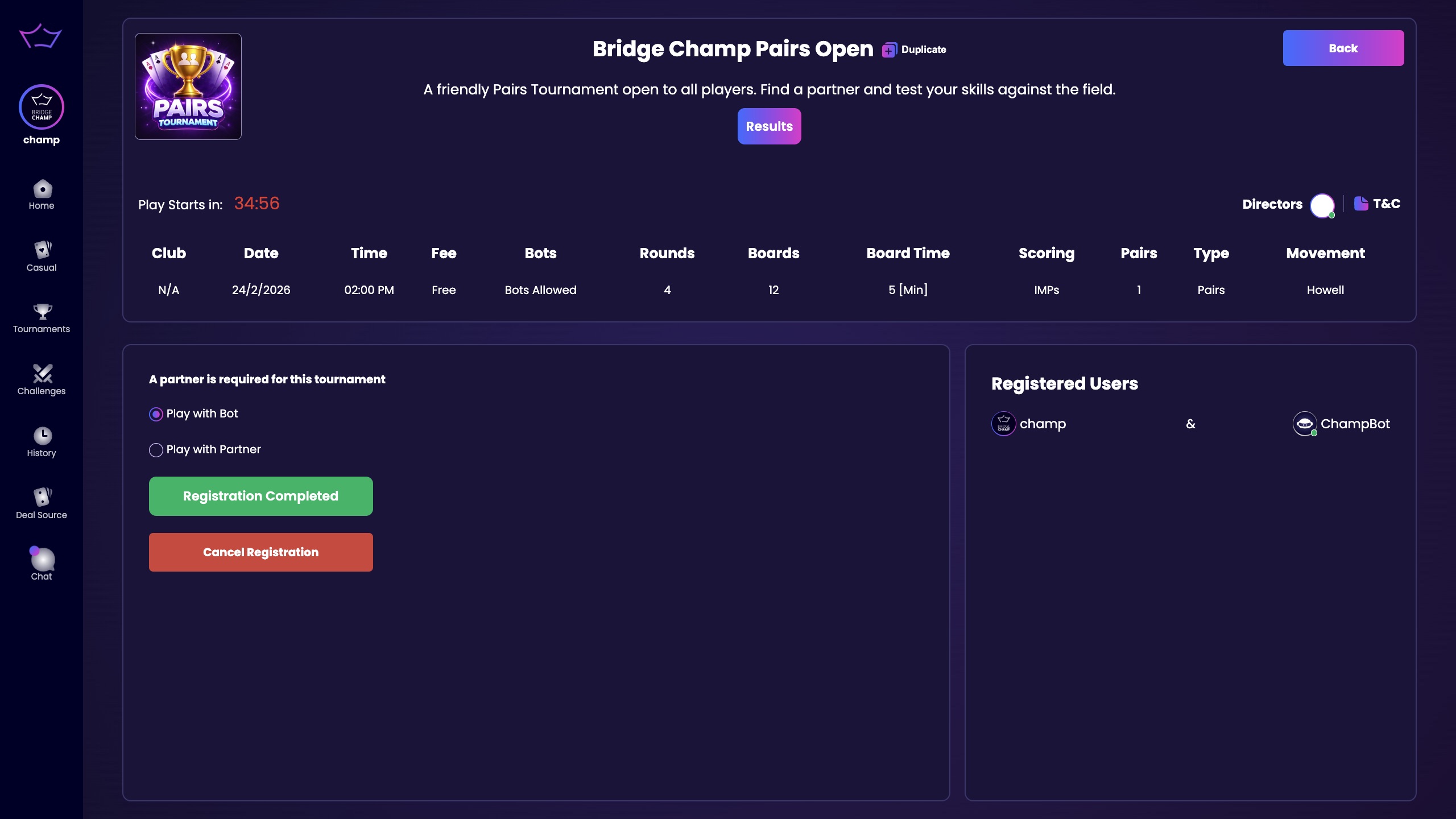 Tournament registration complete