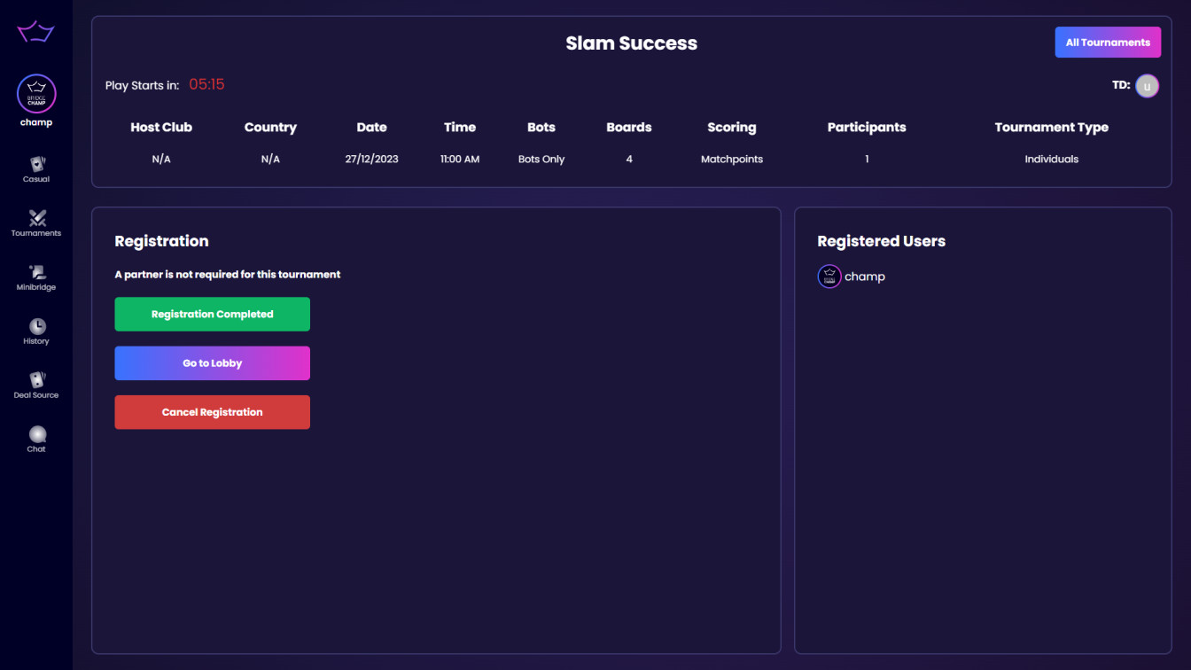 Tournament registration complete