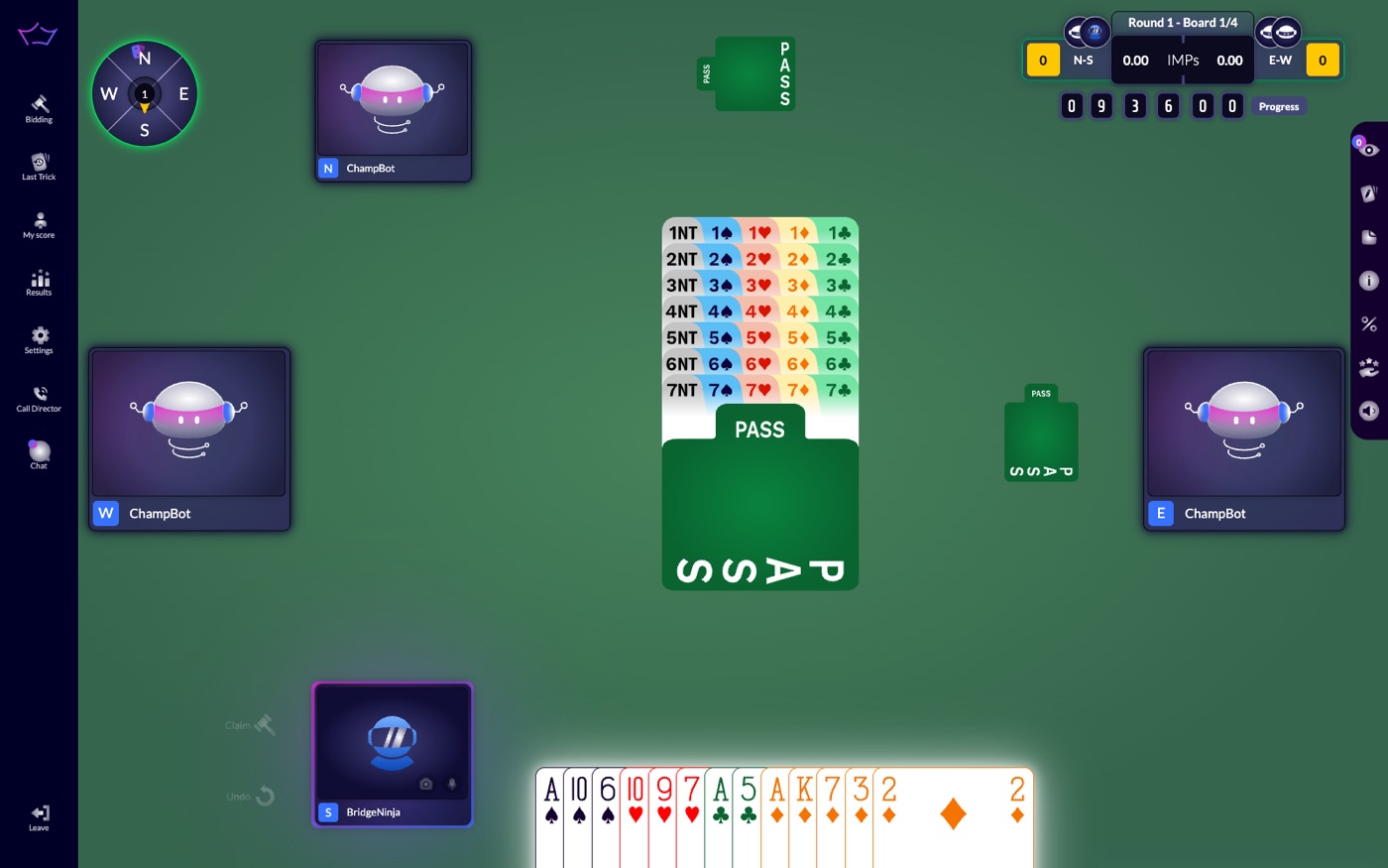 A tournament table with the left menu