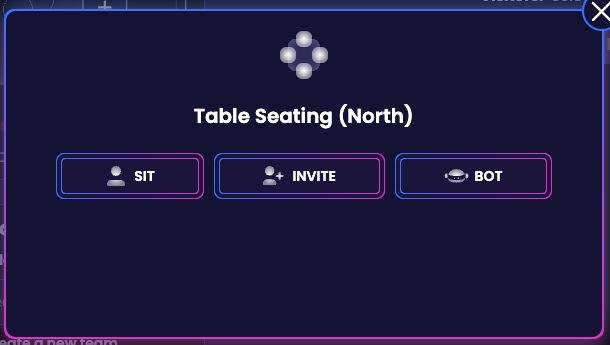 The Table Seating window with the SIT, INVITE and BOT buttons